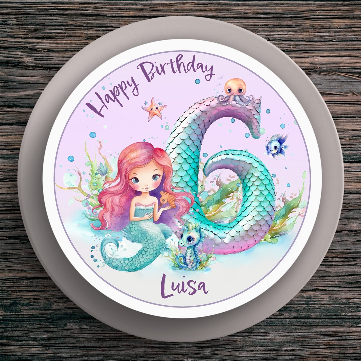 Tortenaufleger Geburtstag Meerjungfrau #1 Name & Zahl (20cm) Fondant Papier