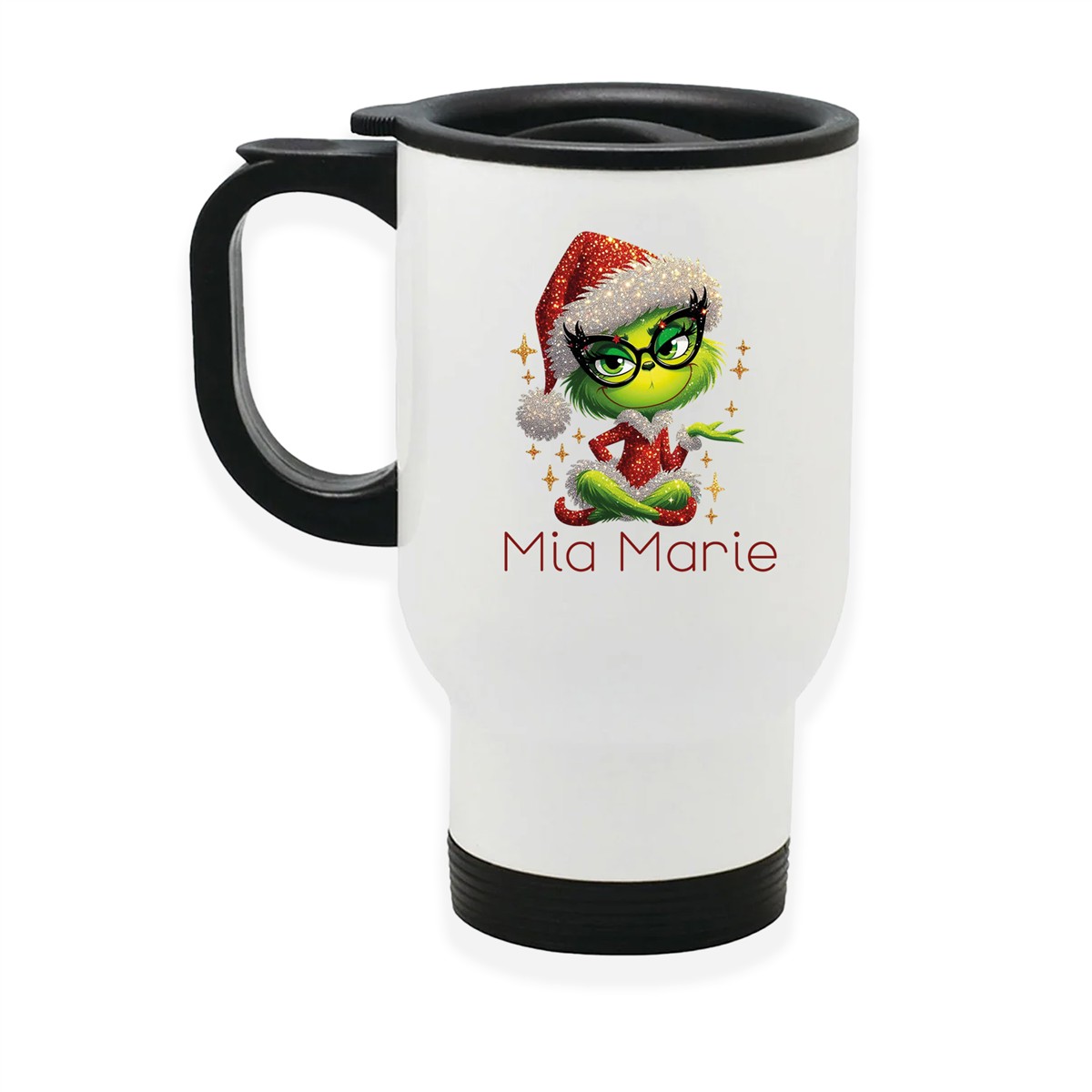 Edelstahl-Thermobecher mit Deckel Weihnachten Lady-Grinch 4# personalisiert weiß