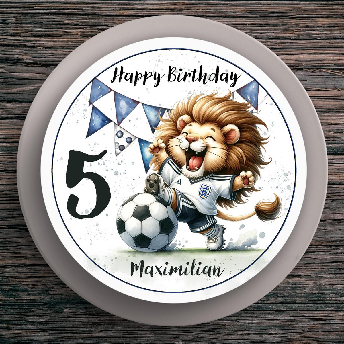 Tortenaufleger Geburtstag Fußball #7 Löwe Name & Zahl (20cm) Fondant Papier
