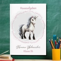 Hausaufgabenheft Einhorn #6  DIN A5 - 48 Blatt mit Name und Klasse