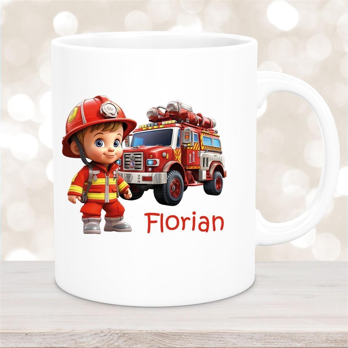 Tasse Wunschname Feuerwehr 2 Keramik Kinderbecher versch. Farben