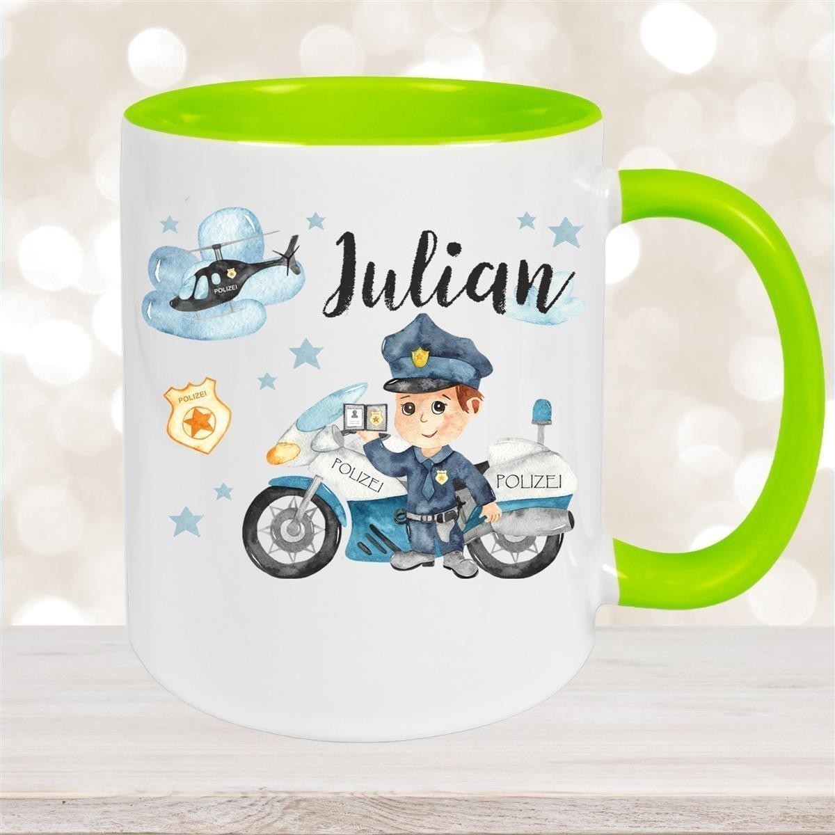 Tasse Polizei #2 Wunschname Keramik Kinderbecher personalisiert versch. Farben