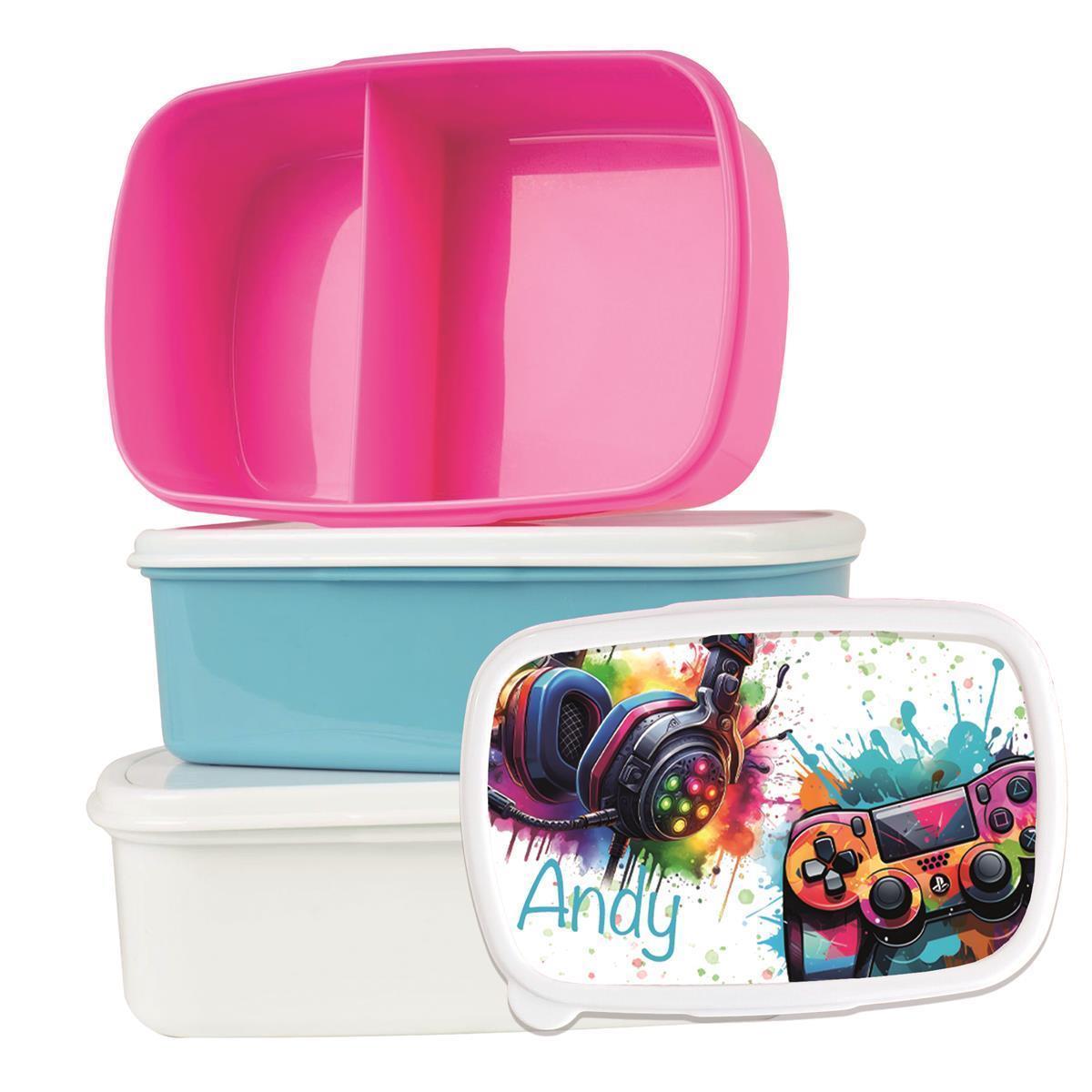 Brotdose mit Namen Gamer 03 – Personalisierte Lunchbox für Schule & Kindergarten versch. Farben