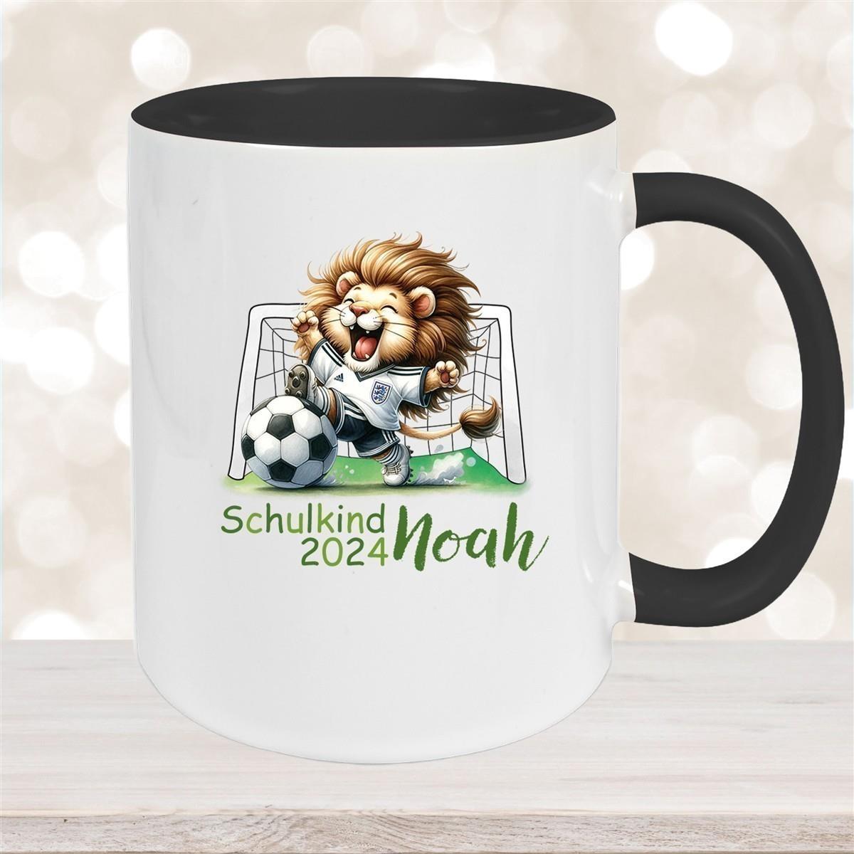 Tasse Schulkind 13 Wunschname Fußball2 Keramik Kinderbecher Personalisiert versch. Farben