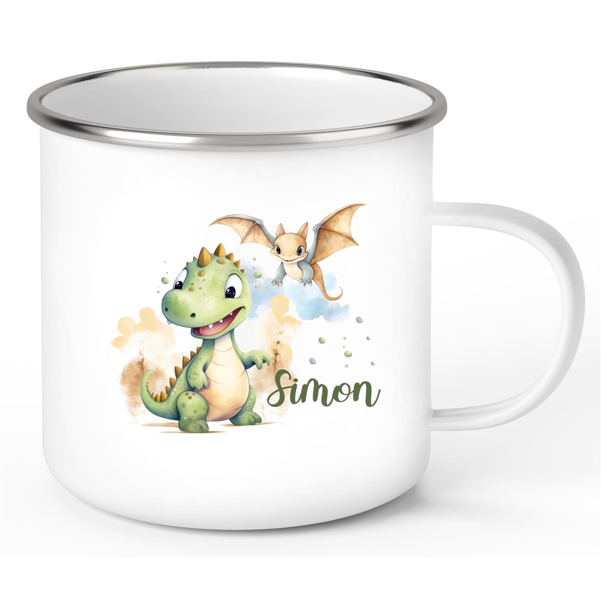 Tasse Wunschname Dino #6 Emaille Kinderbecher