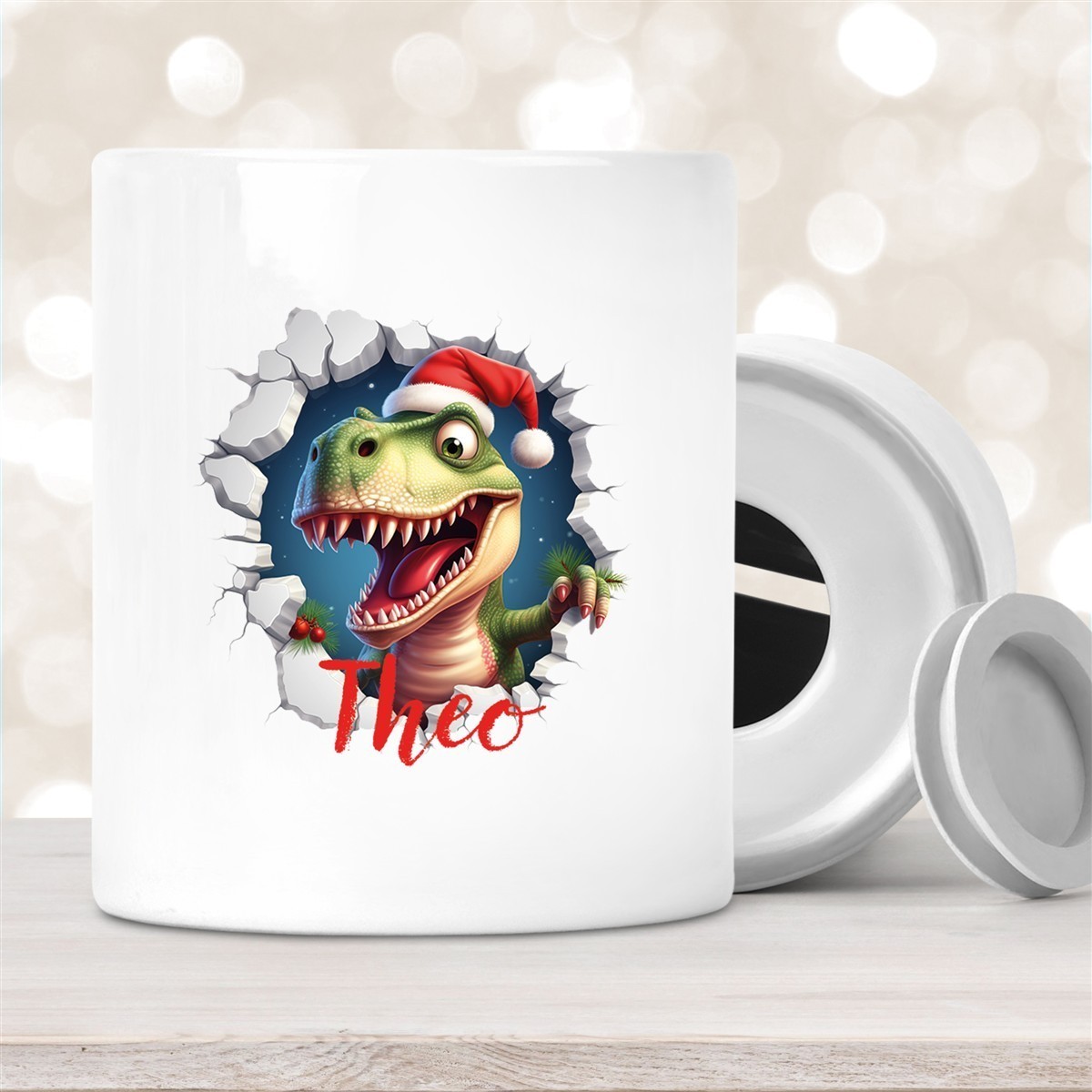 Spardose mit Wunschname Weihnachten Dino #1 Personalisiert