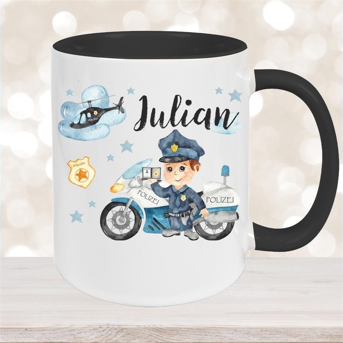 Tasse Polizei 2 Wunschname Keramik Kinderbecher personalisiert versch. Farben