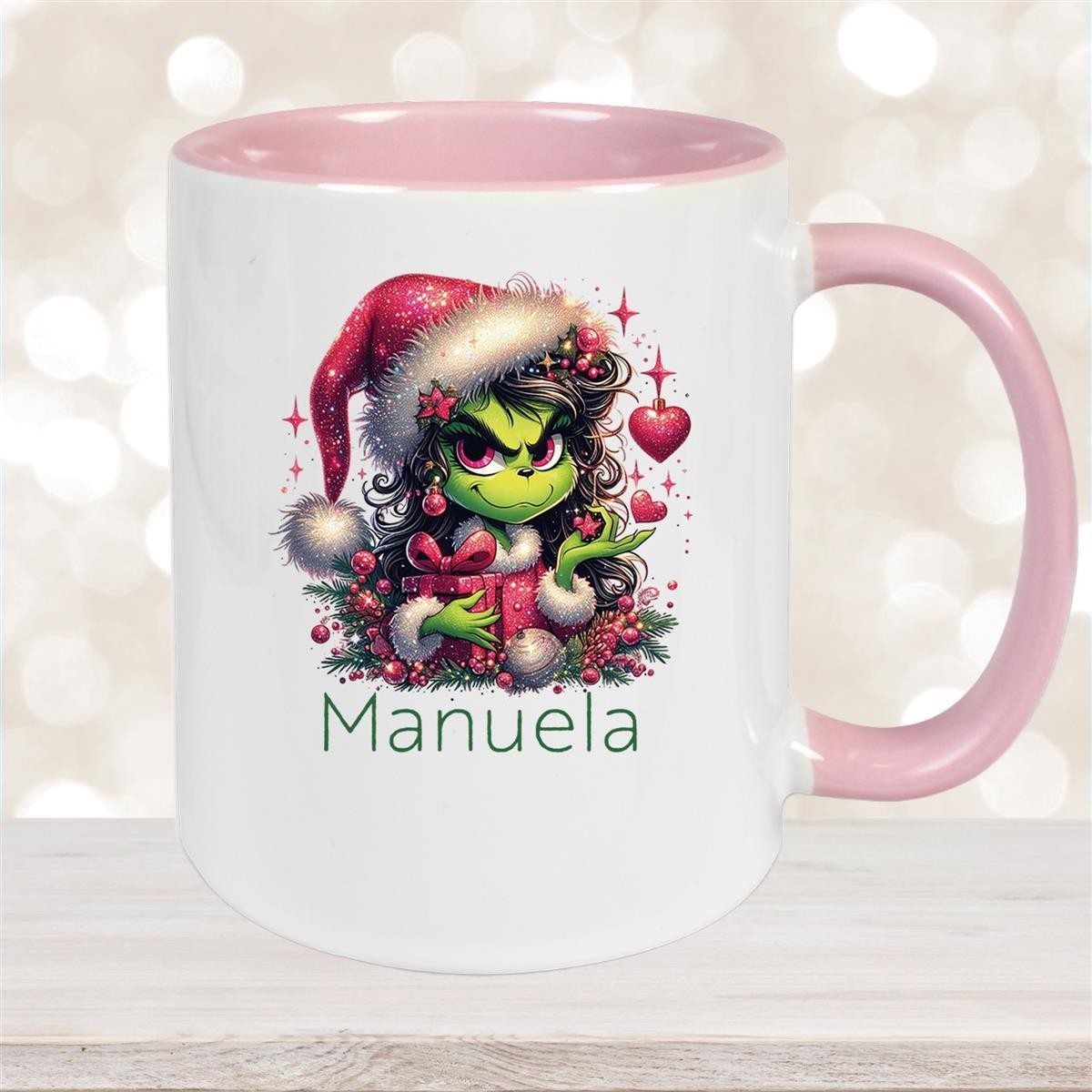 Tasse Wunschname Weihnachten Lady-Grinch #2 Keramik Kinderbecher versch. Farben