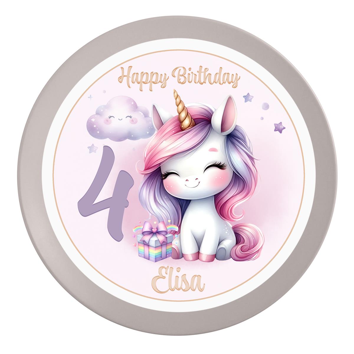 Tortenaufleger Geburtstag Einhorn 6 Name & Zahl (20cm) Fondant Papier