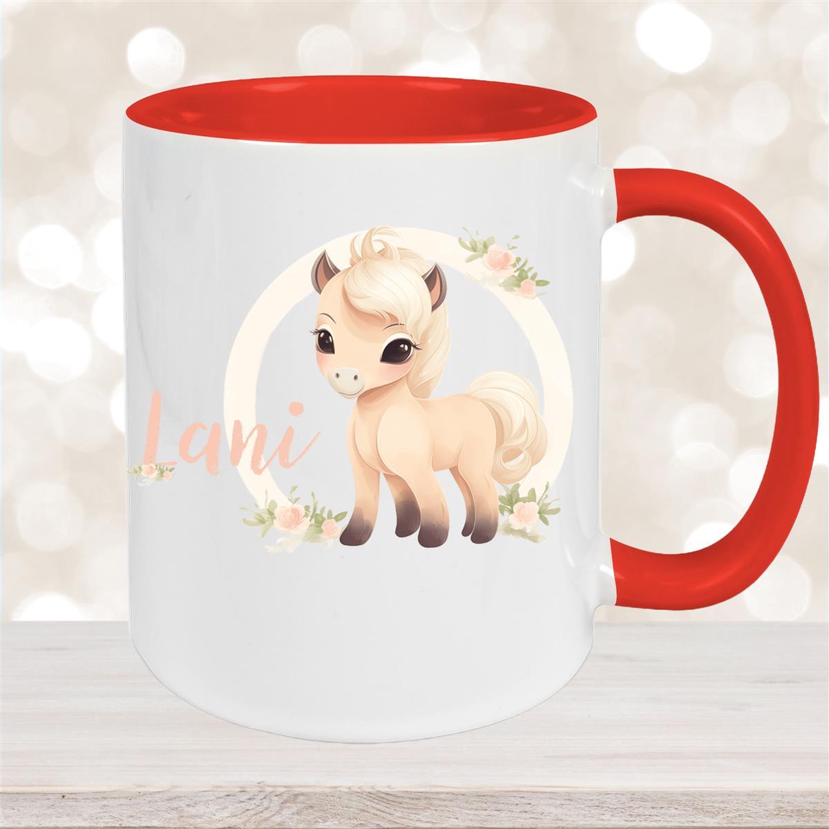 Tasse Pferd #4 Wunschname Keramik Kinderbecher personalisiert Rot
