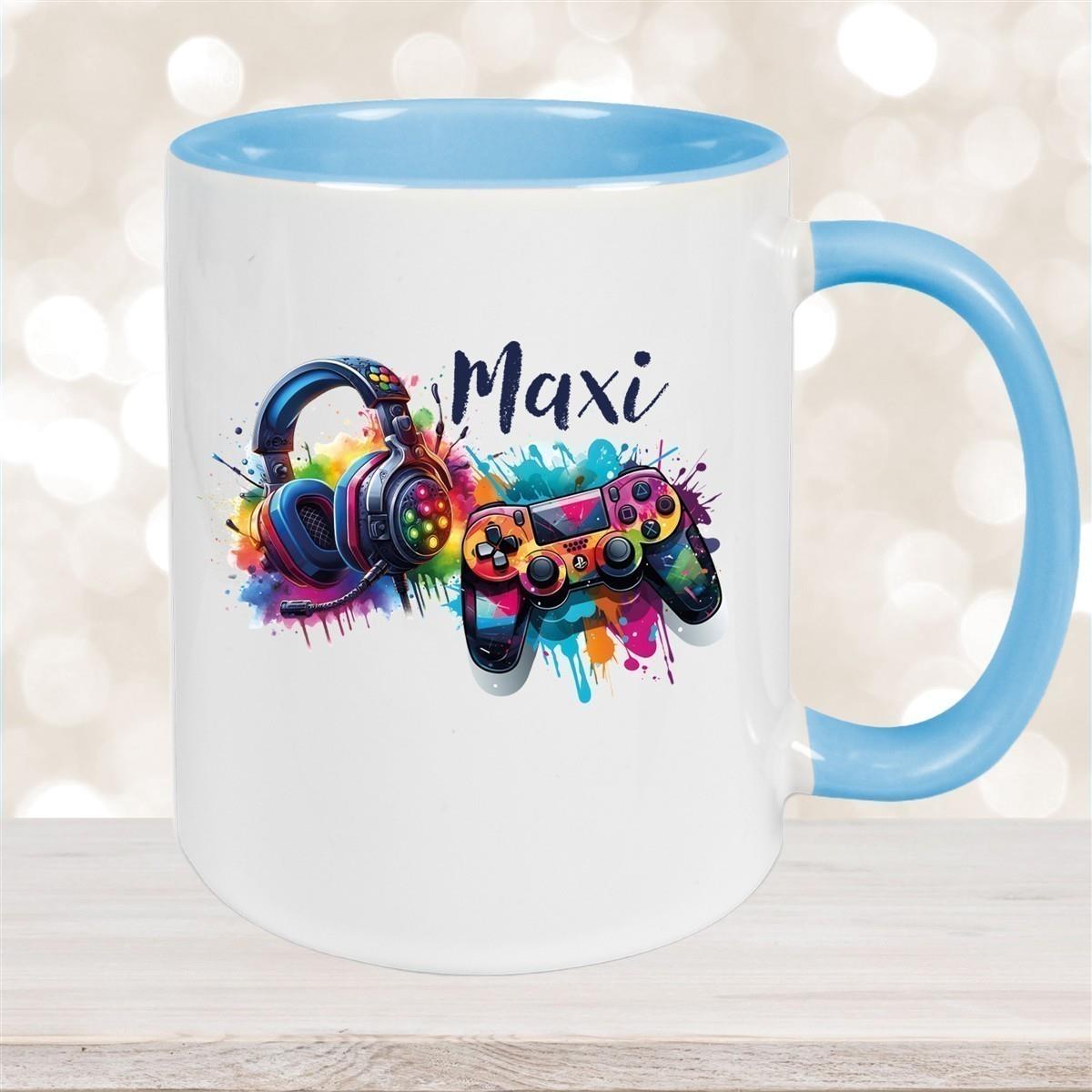 Tasse Gamer 3 Wunschname Keramik Kinderbecher personalisiert versch. Farben