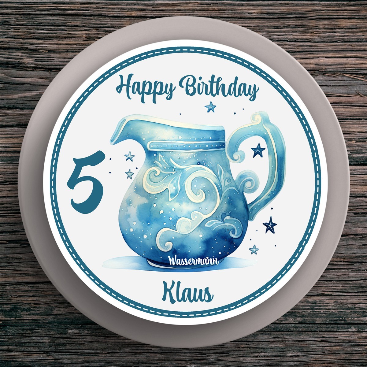 Tortenaufleger Geburtstag Sternzeichen Wassermann #1 Name & Zahl (20cm) Fondant Papier