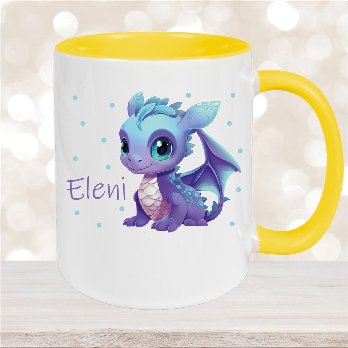 Tasse Wunschname Drache #1 Keramik Kinderbecher Gelb