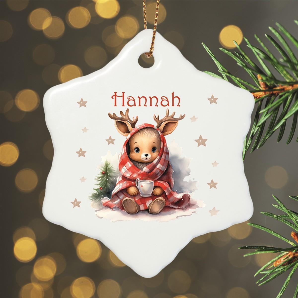 Weihnachtsanhänger personalisiert Reh Sterne 1 Name Motiv Anhänger Keramik, Weihnachtsschmuck, Weihnachtskugel, Christbaumschmuck versch. Formen