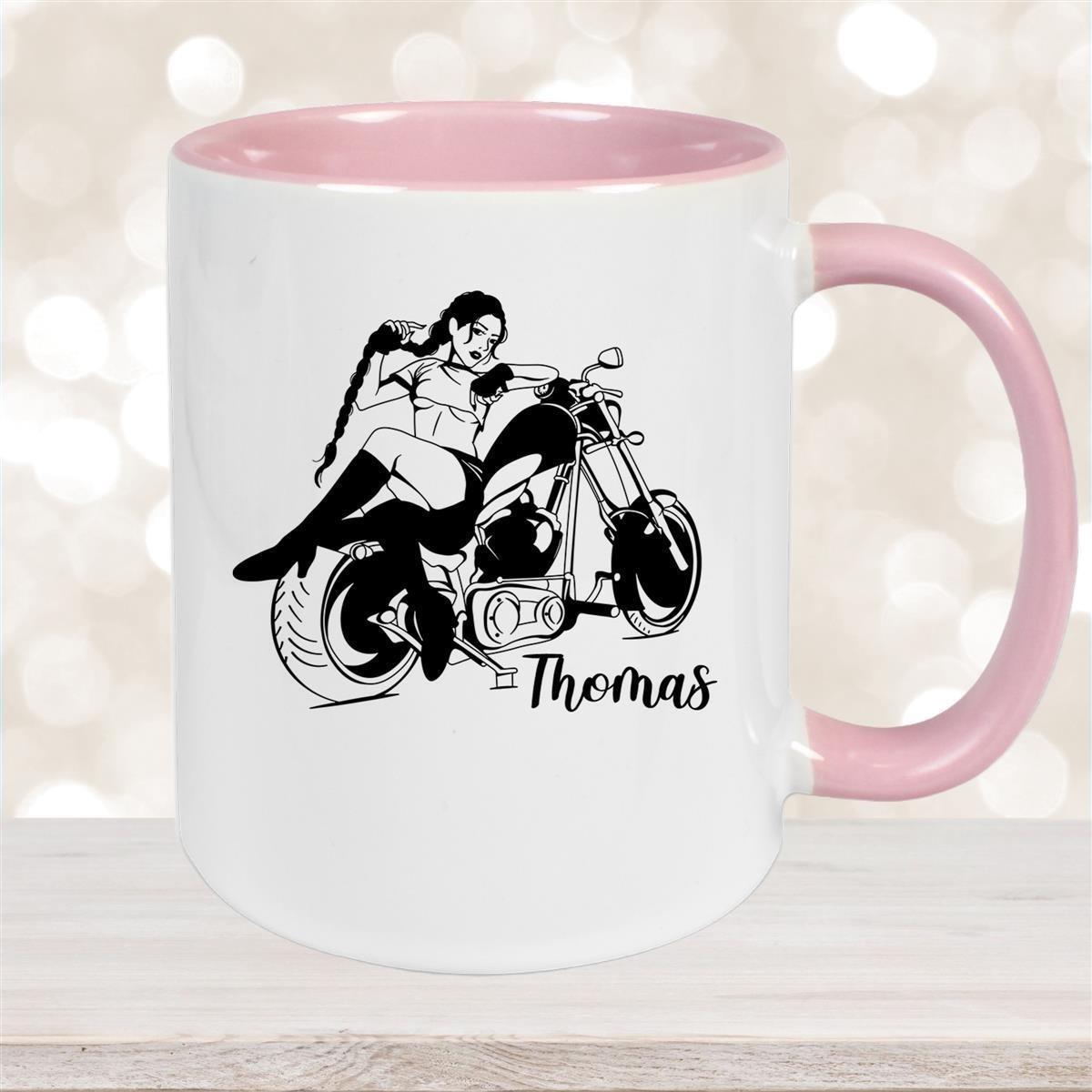 Tasse Bike 01, Biker Girl, Motorrad Keramik personalisiert versch. Farben