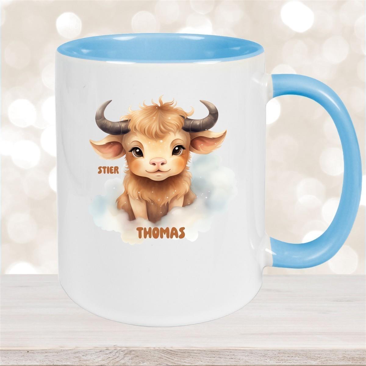 Tasse Sternzeichen Kinder Stier 1 Wunschname Keramik Kinderbecher personalisiert versch. Farben
