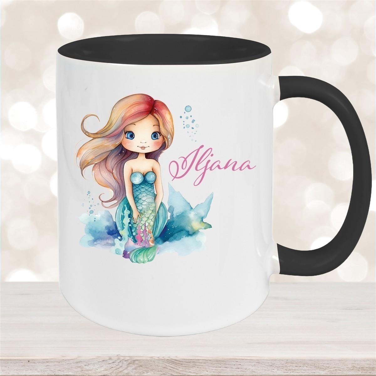 Tasse Wunschname Meerjungfrau 2 Keramik Kinderbecher versch. Farben