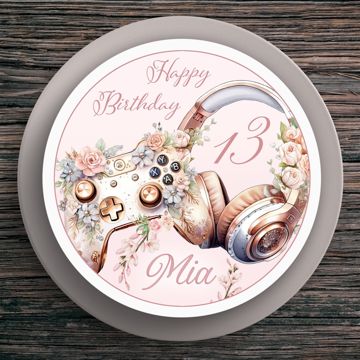 Tortenaufleger Geburtstag Gamer Controller, HeadSet Personalisiert #4 Name & Zahl (20cm) Fondant Papier