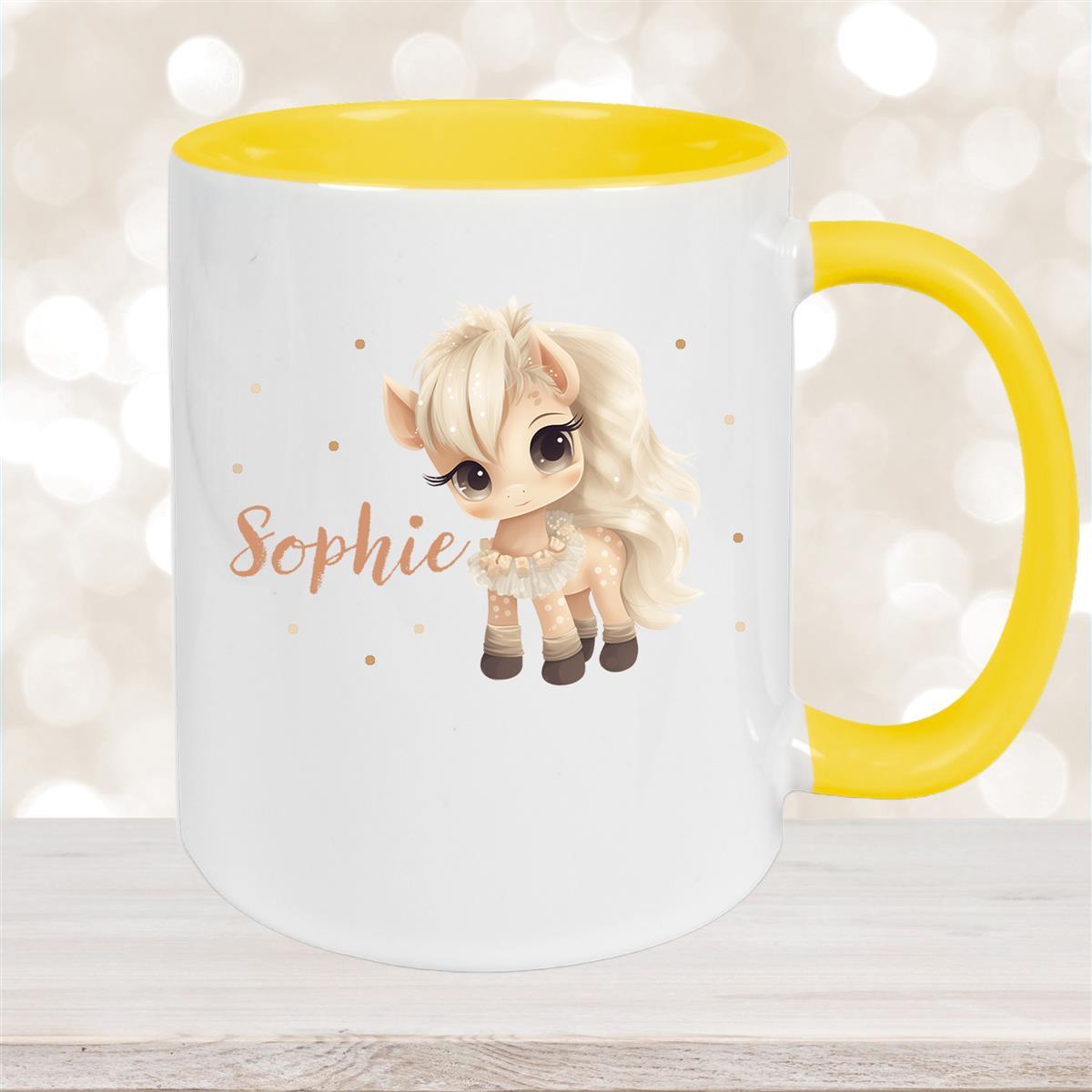 Tasse Pferd #8 Wunschname Keramik Kinderbecher personalisiert Gelb