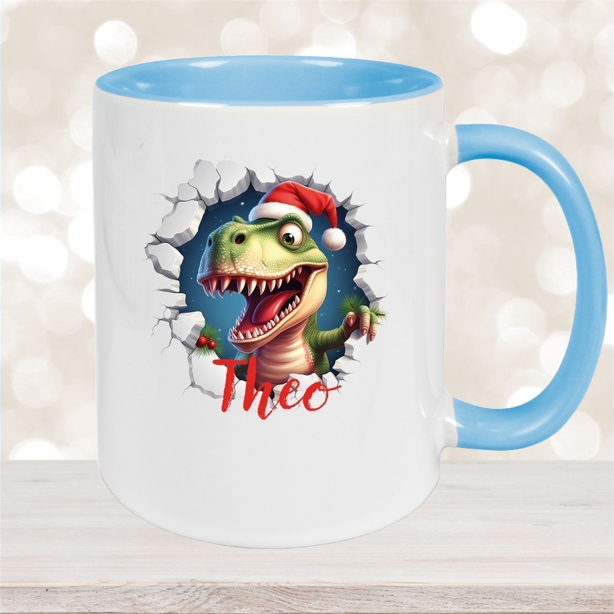 Tasse Wunschname Christmas Dino #1 Keramik Kinderbecher versch. Farben
