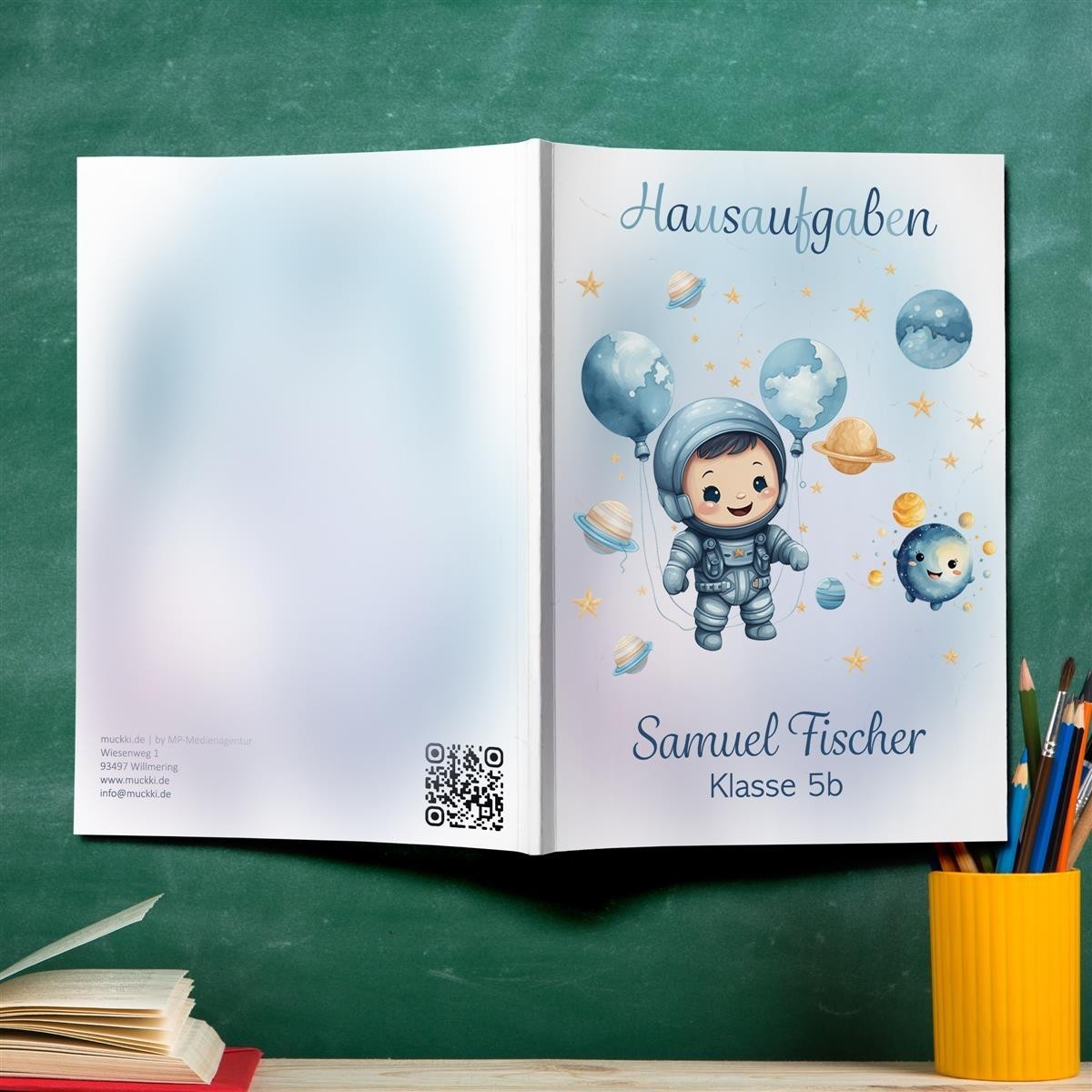 Hausaufgabenheft Astronaut #1  DIN A5 - 48 Blatt mit Name und Klasse