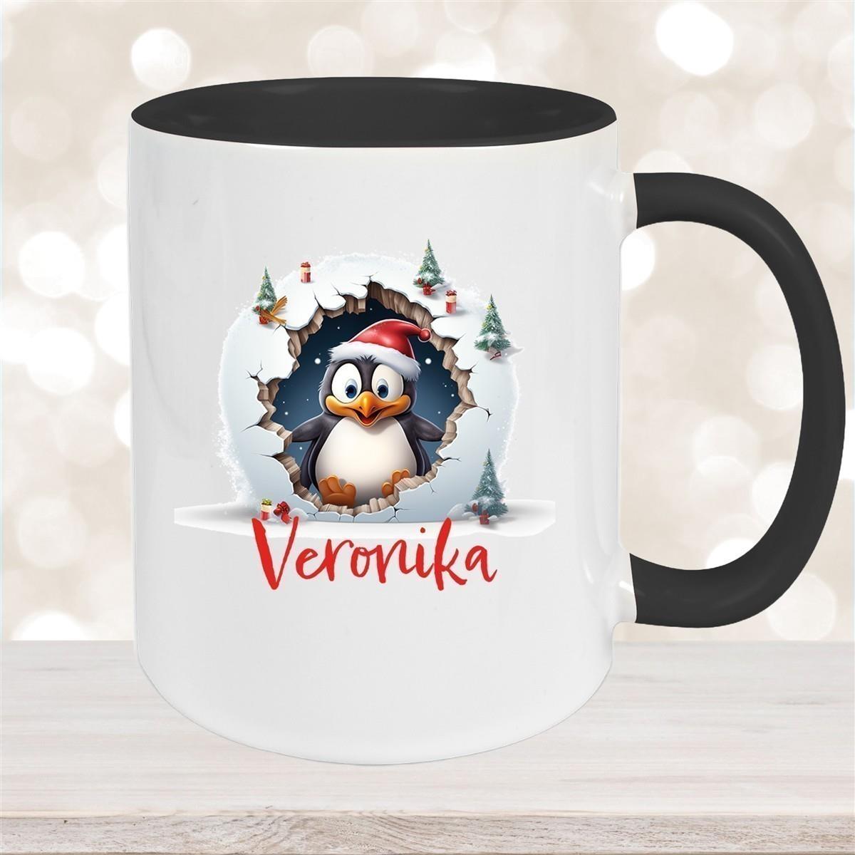 Tasse Wunschname Christmas Pinguin 2 Keramik Kinderbecher versch. Farben