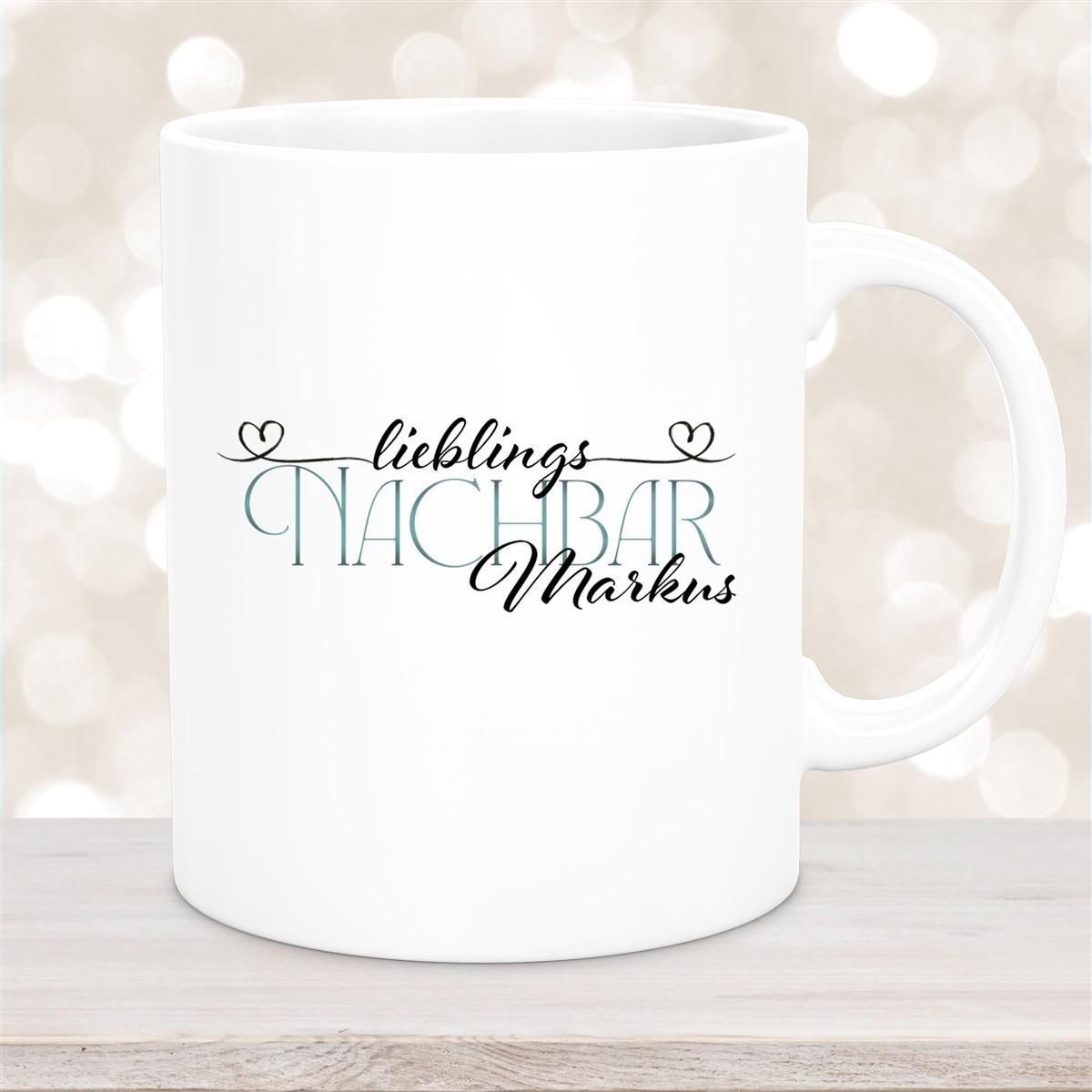 Tasse Wunschname Lieblings-Nachbar 1 personalisiert Keramik Becher versch. Farben