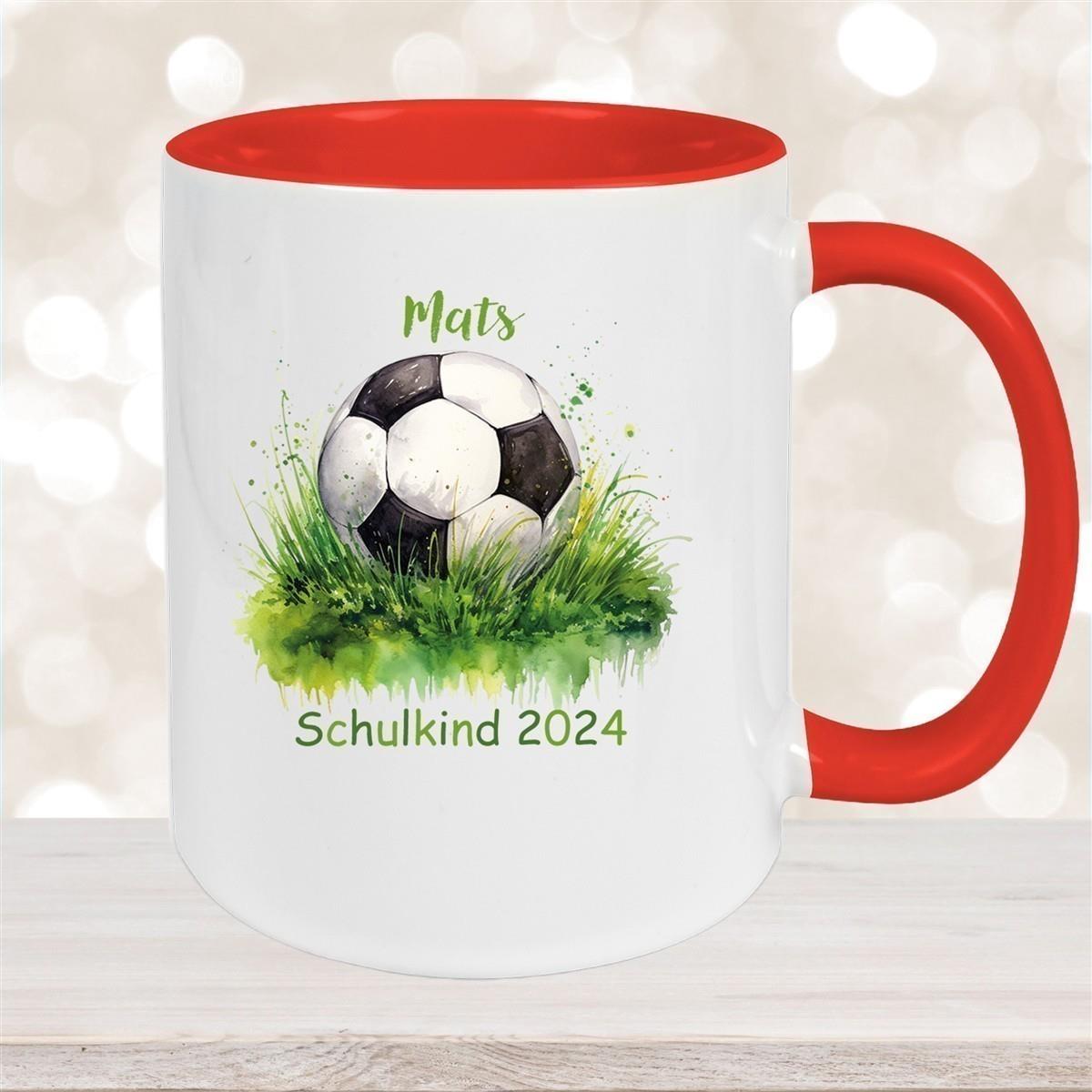 Tasse Schulkind 12 Wunschname Fußball1 Keramik Kinderbecher Personalisiert versch. Farben