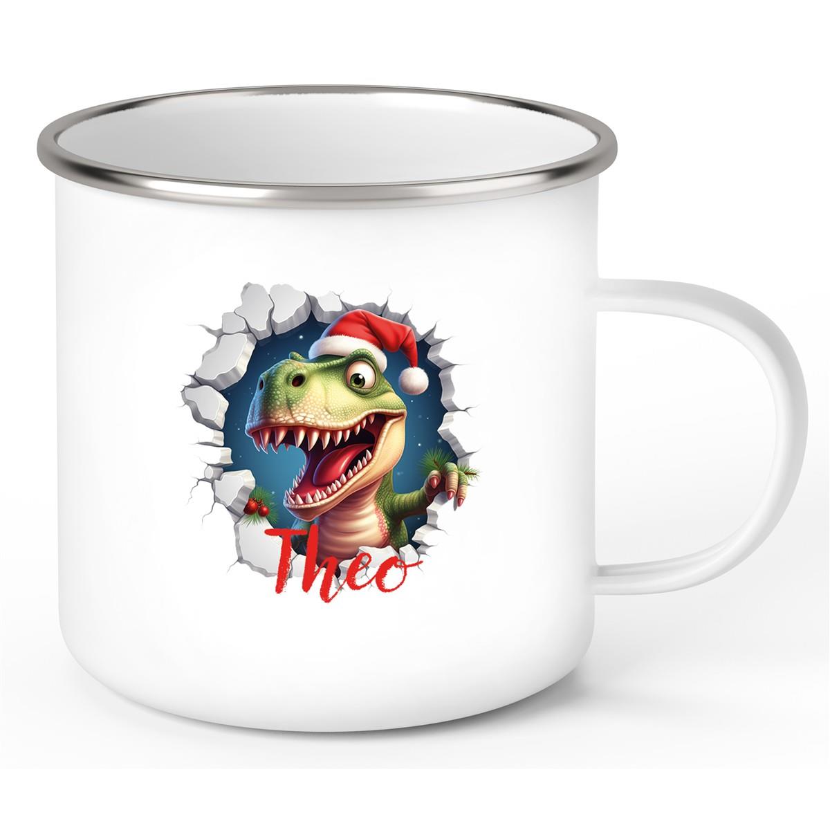 Tasse Wunschname Christmas Dino 1 Emaille Kinderbecher