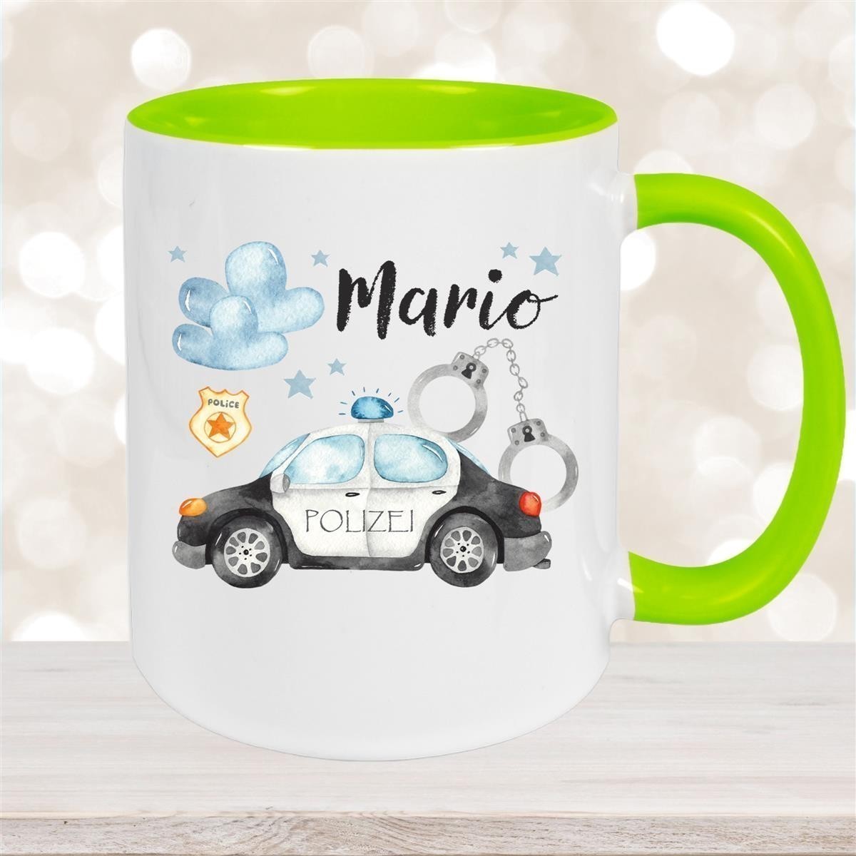 Tasse Polizei #1 Wunschname Keramik Kinderbecher personalisiert versch. Farben