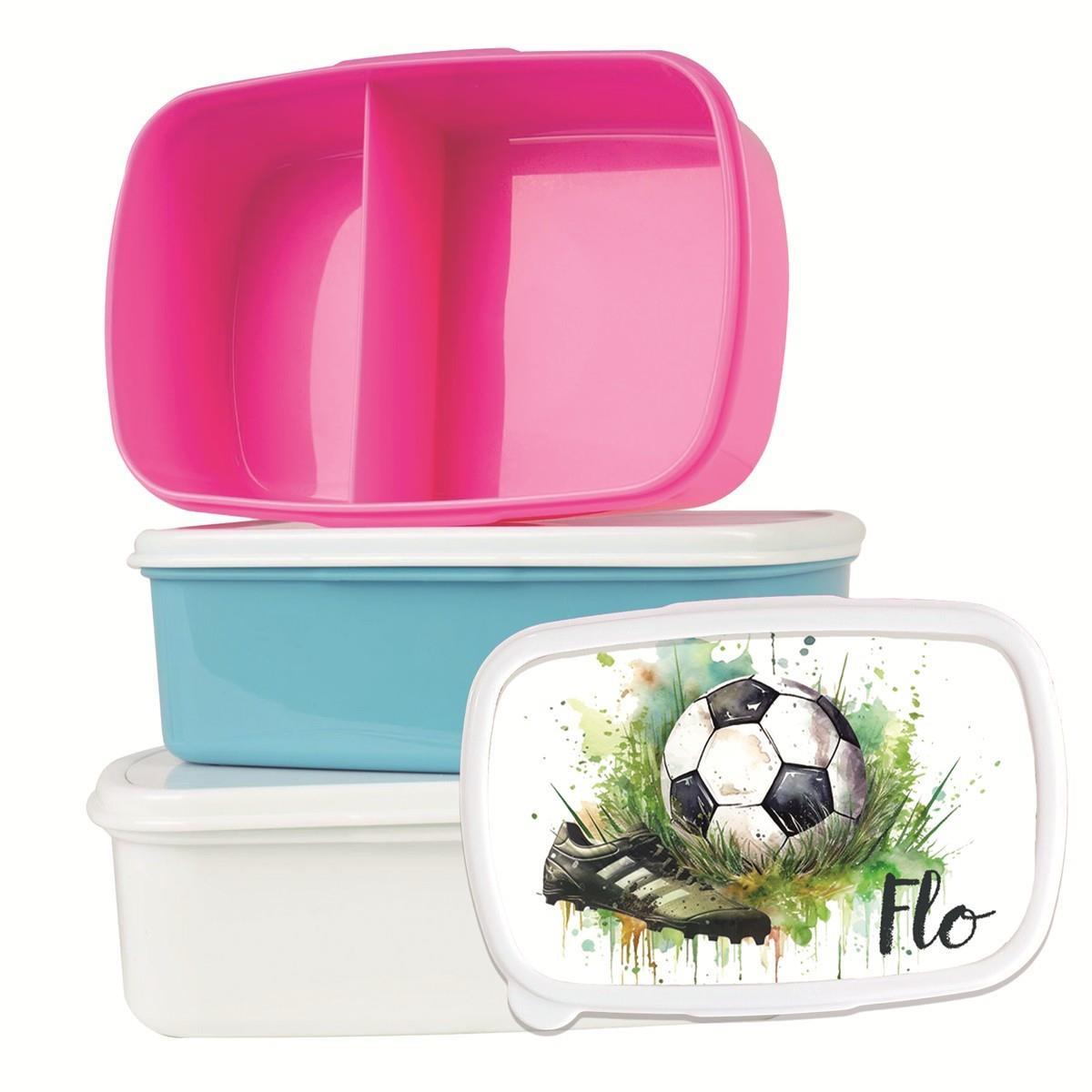 Brotdose mit Namen Fußball 04 – Personalisierte Lunchbox für Schule & Kindergarten versch. Farben
