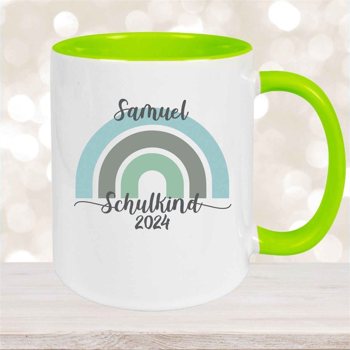 Tasse Schulkind #05 Wunschname Rainbow Keramik Kinderbecher Personalisiert versch. Farben