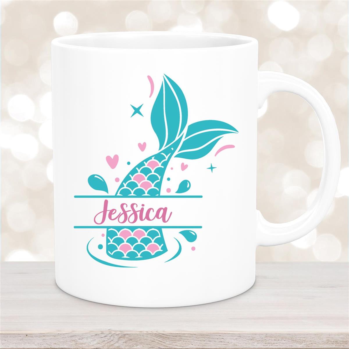 Tasse Meerjungfrau-Flosse #1 Wunschname Keramik Kinderbecher personalisiert Weiß