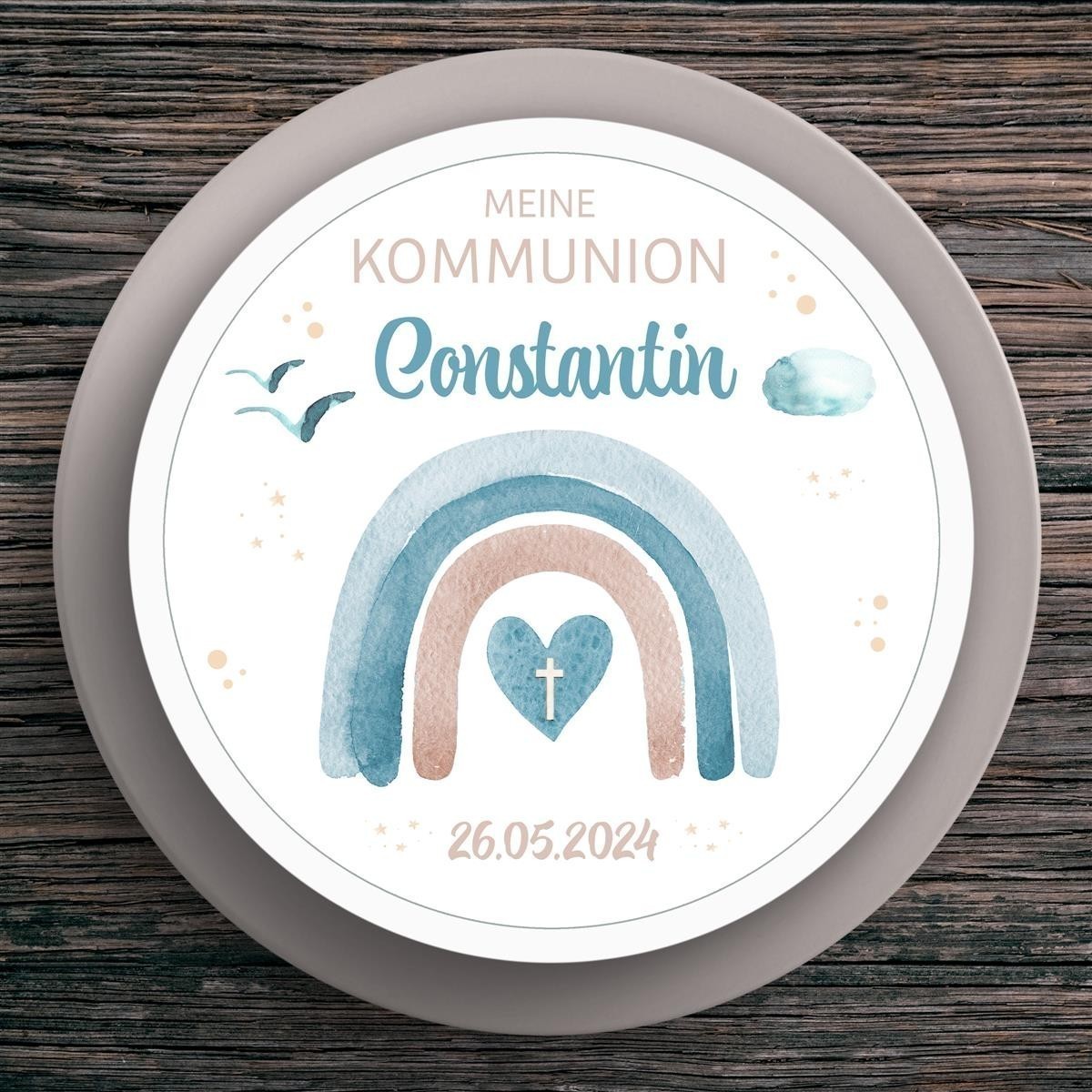 Tortenaufleger Kommunion Regenbogen #2 Name & Datum (20cm) Tortenaufleger Kommunion Regenbogen #2 Name & Datum (20cm)