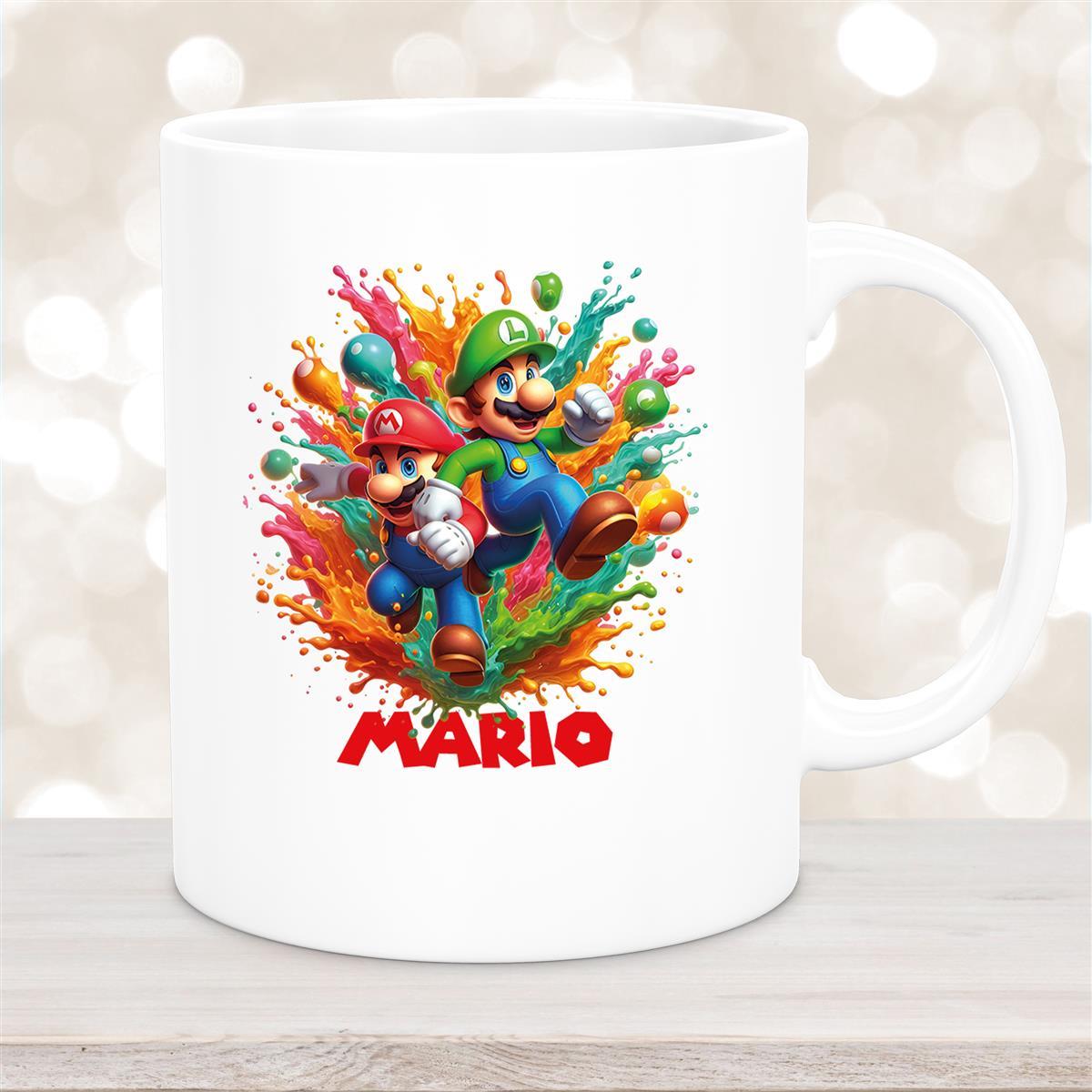 Tasse Wunschname Super-Mario #4 Keramik Kinderbecher personalisiert Weiß