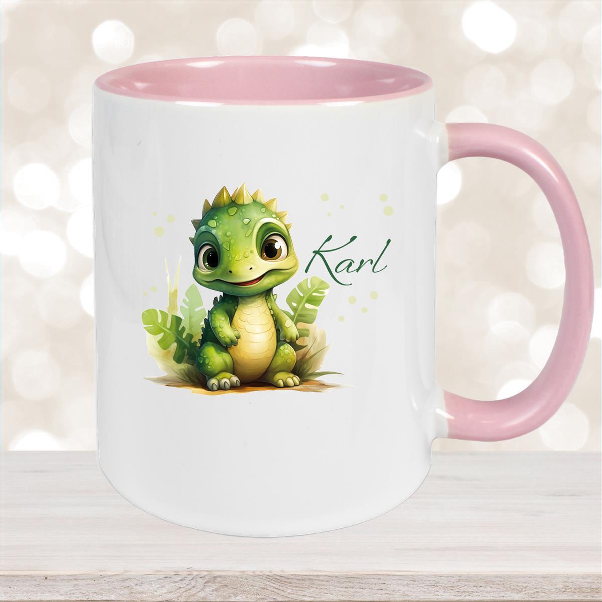 Tasse Dino #16 Wunschname Keramik Kinderbecher Personalisiert versch. Farben