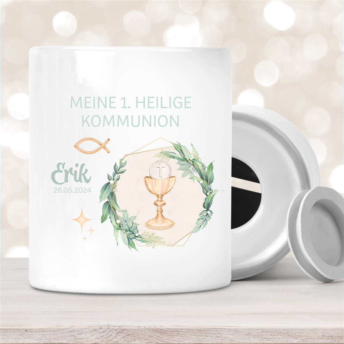Spardose zur Kommunion mit Wunschname Kelch #1 Personalisiert Spardose zur Kommunion mit Wunschname Kelch #1 Personalisiert
