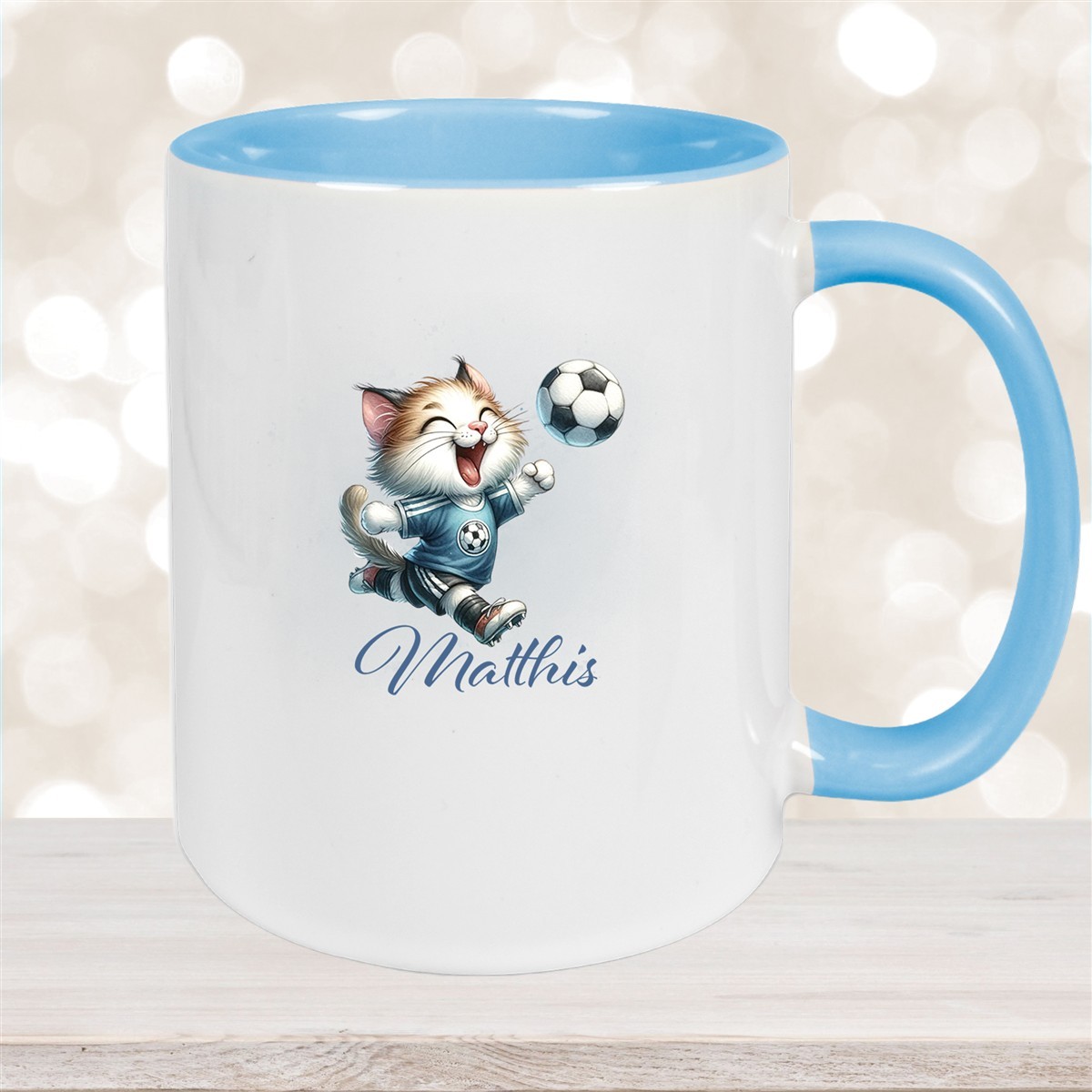 Tasse Wunschname Fußball #18 Personalisiert Katze Keramik Kinderbecher versch. Farben