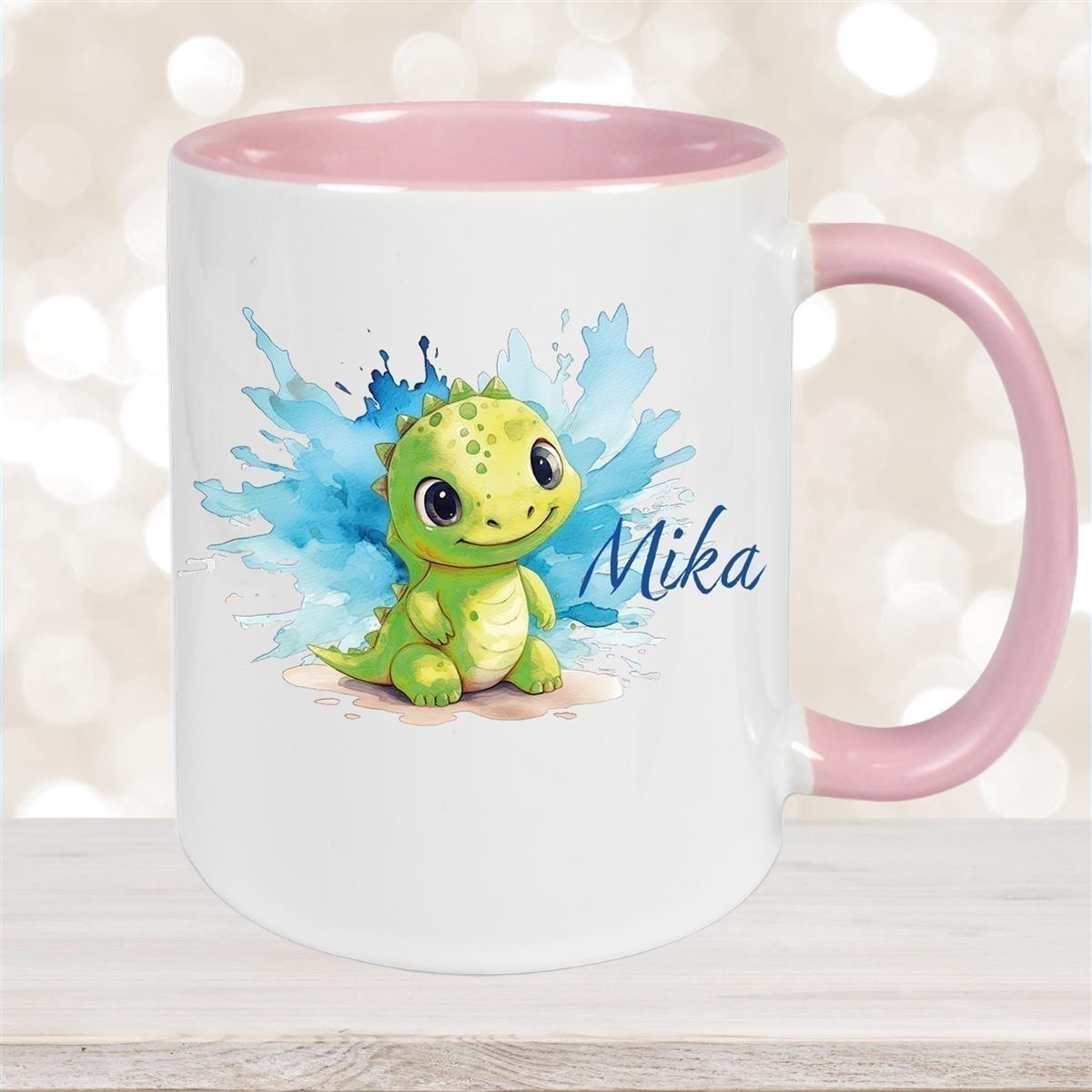 Tasse Dino 12 Wunschname Keramik Kinderbecher Personalisiert versch. Farben