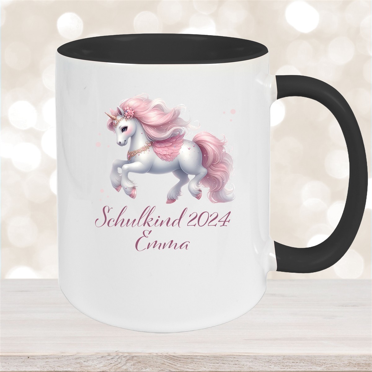 Tasse Schulkind #03 Wunschname Einhorn Keramik Kinderbecher Personalisiert versch. Farben