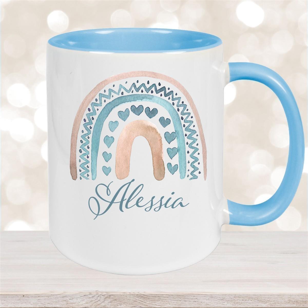 Tasse Wunschname Regenbogen 5 Keramik Kinderbecher versch. Farben