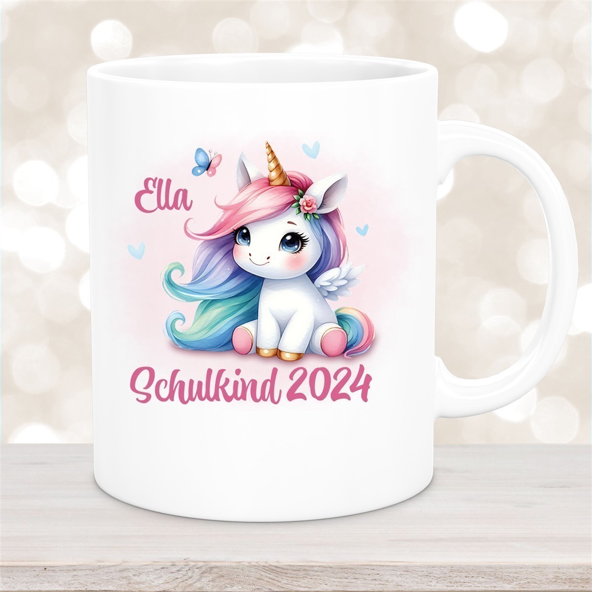 Tasse Schulkind #09 Wunschname Einhorn #2 Keramik Kinderbecher Personalisiert versch. Farben