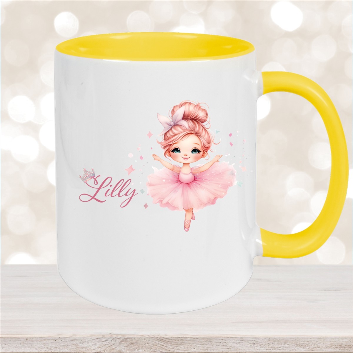 Tasse Ballerina #1 Wunschname Keramik Kinderbecher personalisiert Gelb