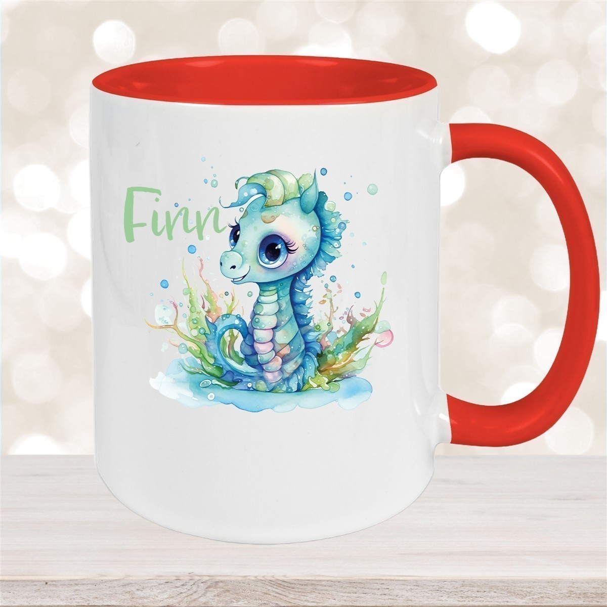 Tasse Wunschname Meerestiere-Seepferdchen #1 Keramik Kinderbecher versch. Farben