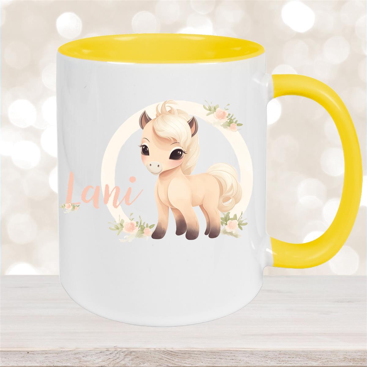 Tasse Pferd #4 Wunschname Keramik Kinderbecher personalisiert Gelb