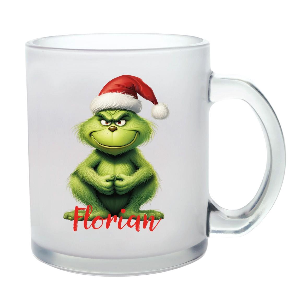 Milchglastasse Wunschname Weihnachten Grinch 5 Glas Kinderbecher SONDEREDITION
