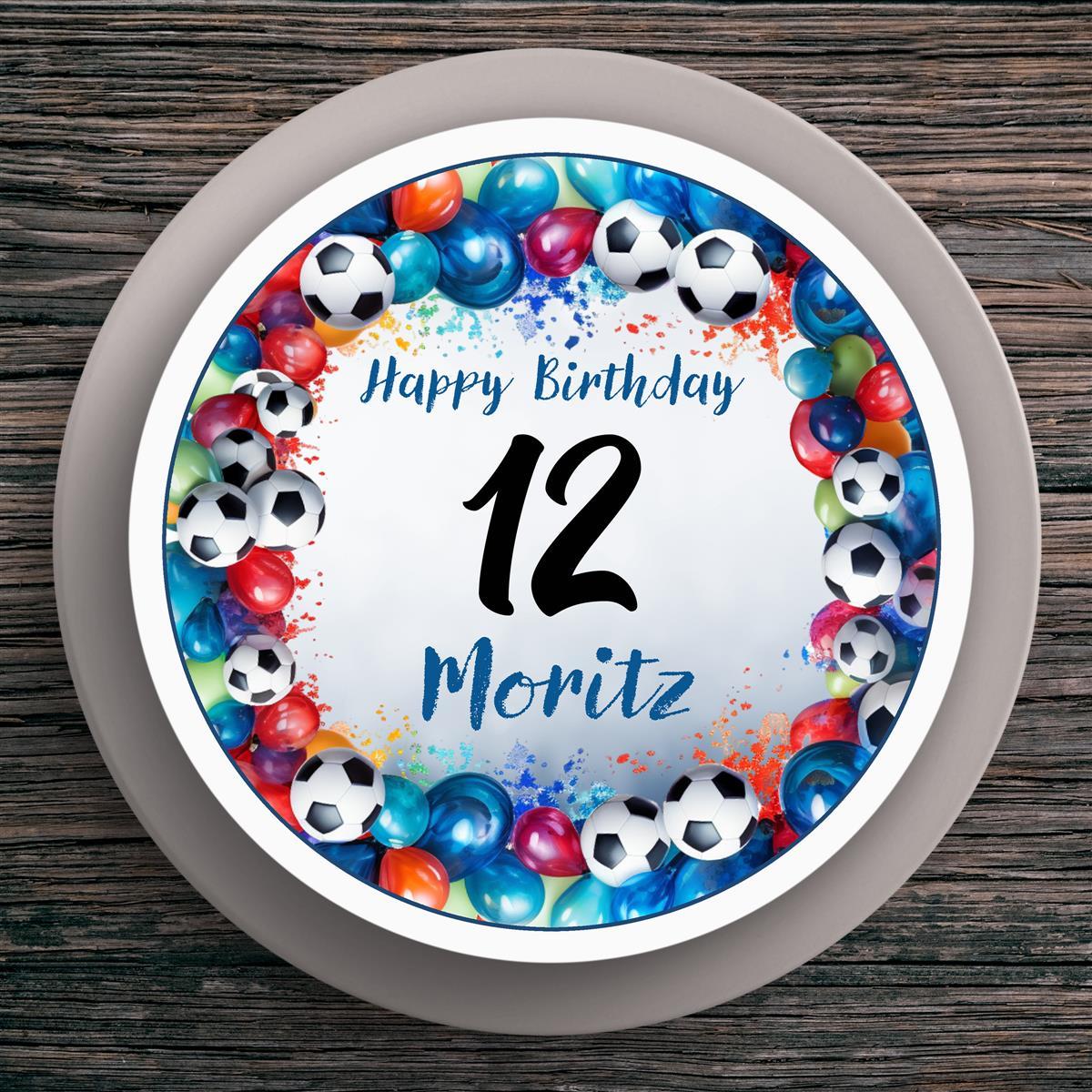 Tortenaufleger Geburtstag Fußball #13 Personalisiert Name & Zahl (20cm) Fondant Papier