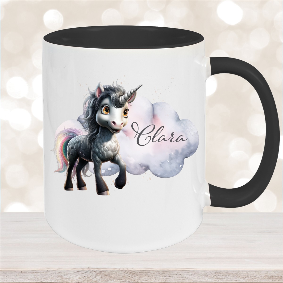 Tasse Einhorn #7 Wunschname Keramik Kinderbecher personalisiert Schwarz