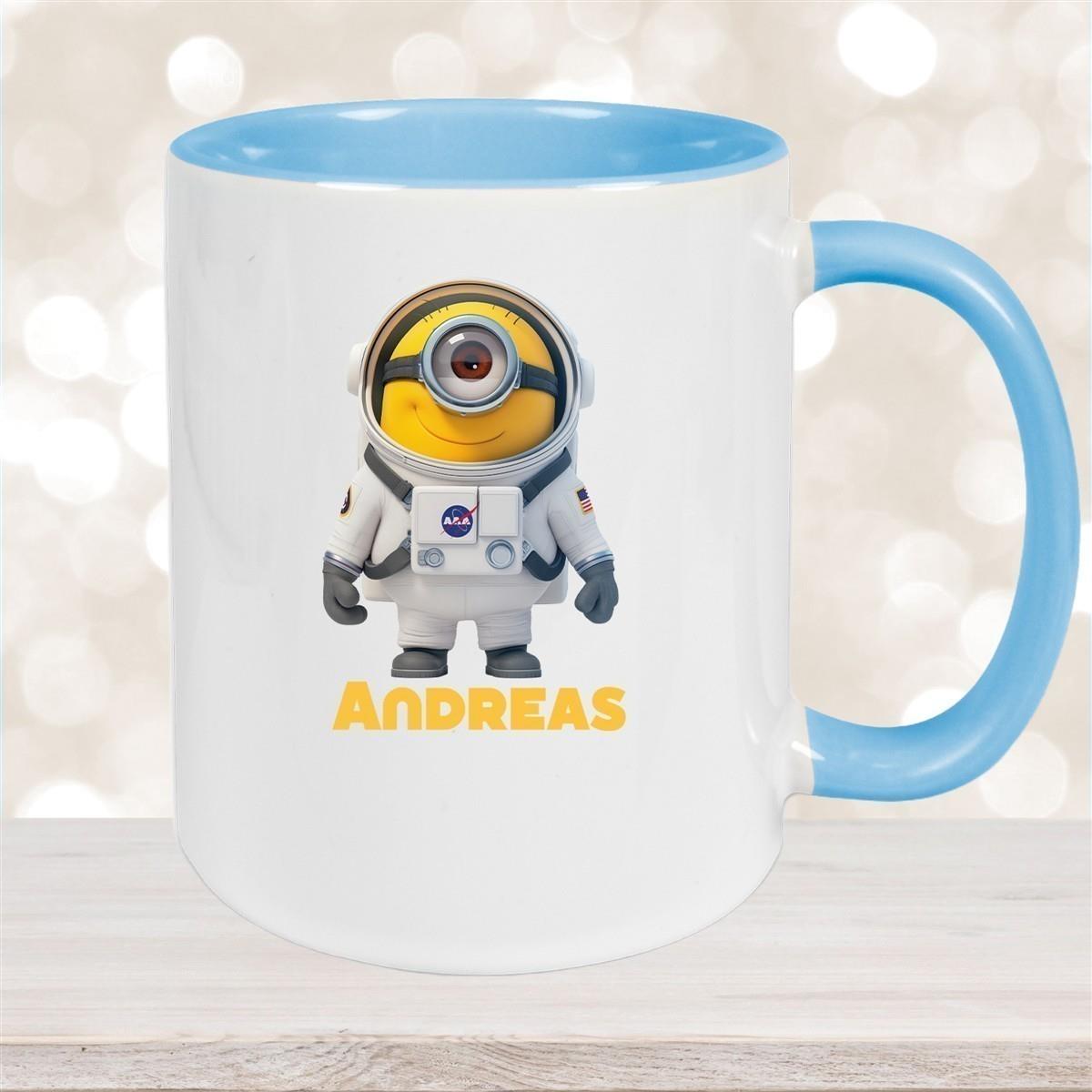 Tasse Minions Kinder Minion 3 Astronaut Wunschname Keramik Kinderbecher personalisiert versch. Farben