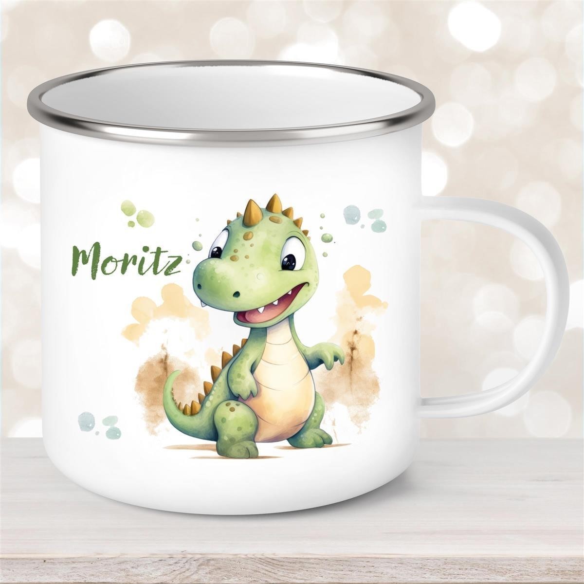 Tasse Wunschname Dino #3 Emaille Kinderbecher
